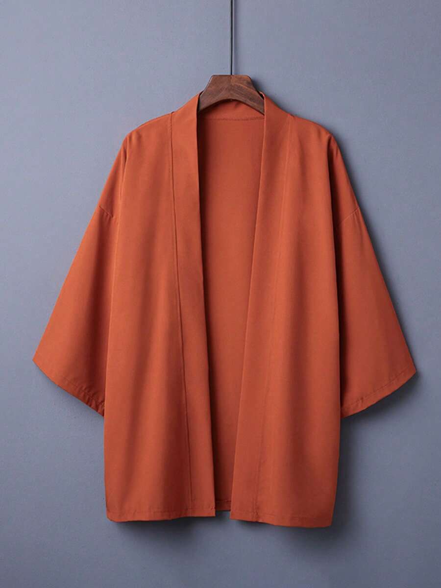 复古宽松纯色百搭和服罩衫，中国风汉服风格动漫角色扮演外套，沙滩罩衫，防晒 - 橘色 - 查看 1