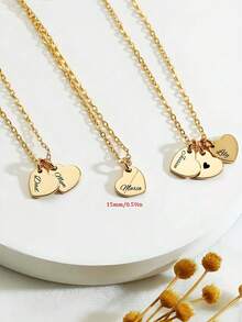 1-3 Names Heart Pendant Necklace - Customized Cyrillic Engraved Jewelry, 18K Gold Plated 316L Stainless Steel, Unisex, Personalized Couples/Family Gift, Valentine's Day & Mother's Day Gift, Free Engraving - Gold - View 7