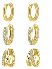 6 أزواج من أقراط الحلق النحاسية البسيطة والزركونيا المكعبة للنساء، أقراط مجوهرات مناسبة للاستخدام اليومي والحفلات والشاطئ، بطراز بسيط