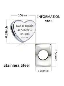 不锈钢心形吊坠，刻有圣经经文，适合搭配手链，基督教宗教饰品礼品，做工精良，女士佩戴。 - 不銹鋼 - 查看 2