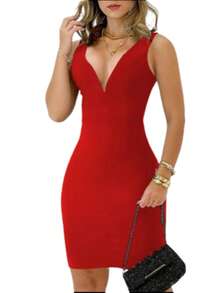 Short Tube Party Dress Graduation Tight Neckline Sexy Formal Casual Social - 紅色 - 查看 2