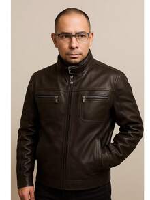 Men's Slim Lined Leather Jacket Without Hood - 鏽棕色 - 查看 2