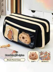 7 件/套水豚铅笔盒套装，包括铅笔盒和玩偶、5 张贴纸、可爱水豚铅笔盒、多层水豚铅笔盒、带水豚胸针的水豚袋，用于整理学校用品、钢笔、尺子、女孩铅笔盒、儿童铅笔盒（5 张随机贴纸）