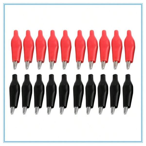 20 pièces Pince crocodile métallique de 28 mm G98 noire et rouge avec gaine en plastique pour sonde de test de multimètre