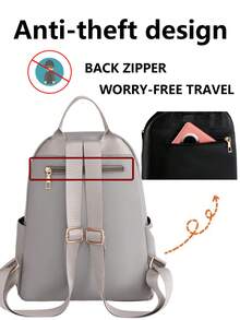 防盗铆钉尼龙背包，女士钱包，多功能时尚日常包，多口袋轻便旅行包，大容量简约背包，便捷背包，适合学生、护士、教师、商务人士、旅行、通勤、购物、办公、约会、徒步、训练、工作，生日礼物、节日礼物，背包 - 灰色 - 查看 8