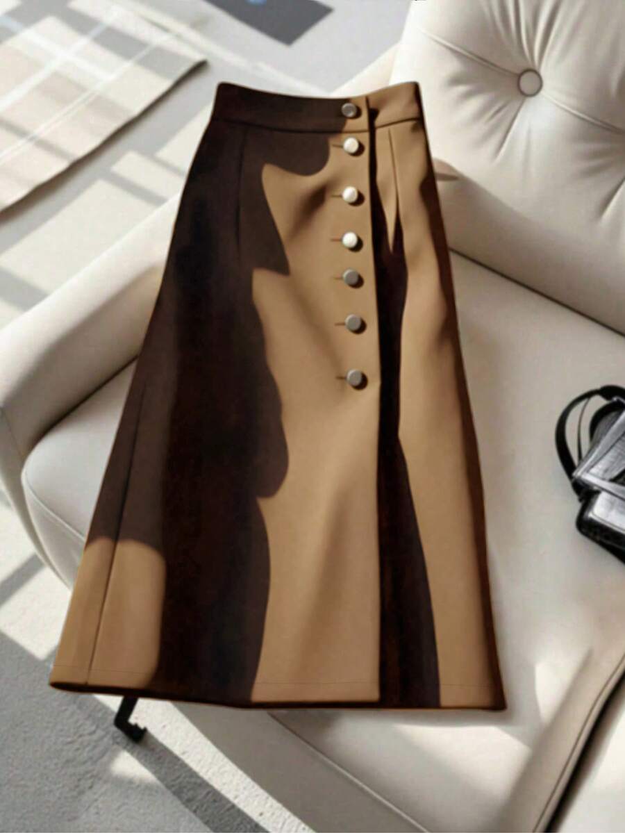 Damen modischer, eleganter, lässiger Bleistiftrock mit Metallknöpfen, vielseitig für Pendeln und täglichen Gebrauch, Sommer