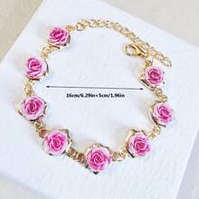 New Red Rose Flower Pendant Bracelet, Elegant & Romantic Gift For Women, Exquisite Jewelry