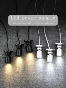 带触摸开关的LED柱形射灯，LED橱柜灯，酒柜灯，小柜台灯，5V射灯，铝灯头，墙壁/天花板两用射灯，铜壁灯，铜吸顶灯，可调角度，无灯泡 - USB供電 - 查看 2