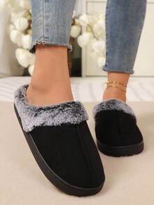 Couples Warm Slippers, Women's Thick Bottom Indoor Plush Slippers, Casual Solid Color Warm Slippers