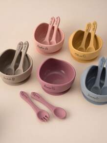 3PCS Personalized Customization Name And Pattern Baby Silicone Tableware Suction Bowl Soft Spoon Fork Feeding Learning Sets For Baby Solid Color Utensils Kids Custom Food Storage,Multi-Functional,Ornamental,Letter,Stylish,Modern,Colorful,Cute,Adorable,Casual,Custom,Personalised,Unique,Customized,Ideal Gifts For Him,Ideal Gifts For Her,Multi-Functional,Ornamental,Letter,Stylish,Modern,Colorful,Cute,Adorable,Casual,Custom,Personalised,Unique,Customized,Ideal Gifts For Him,Ideal Gifts For Her, Son, Daughter,Christmas Gift - Multicolor - View 3