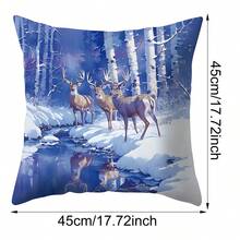 1 Piece Blue Christmas Decoration Square Pillowcase, Blue Style Christmas Elements Such As Santa Claus, Reindeer, Snowman, Etc., Blue Purple Soft Pillowcase For Christmas Parties, Home Decoration Christmas Decorations, Christmas Cushion Covers, Christmas Room Decorations, Christmas Gifts