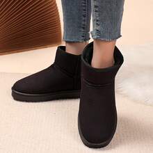 Damskie czarne, puszyste, ciepłe śniegowce do połowy łydki, modne, miękkie, ocieplane buty zimowe, antypoślizgowe, wygodne, czarne śniegowce, brązowe śniegowce, futrzane buty