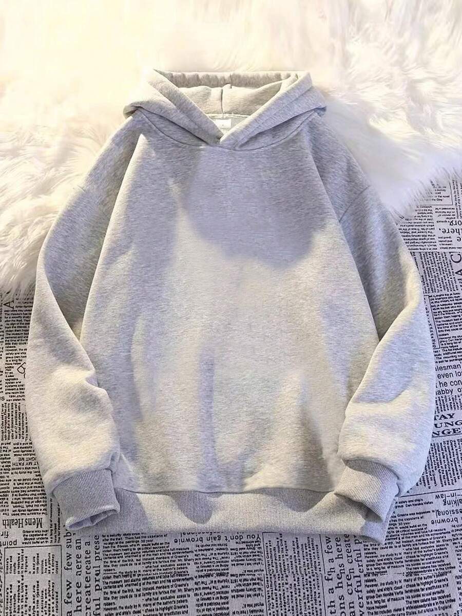 Áo nỉ lông cừu màu xám nhạt trơn, họa tiết hoa, ấm áp, có mũ trùm đầu, thích hợp cho thanh thiếu niên nam, thích hợp cho mùa thu/đông. - Màu Xám nhạt - Xem 1