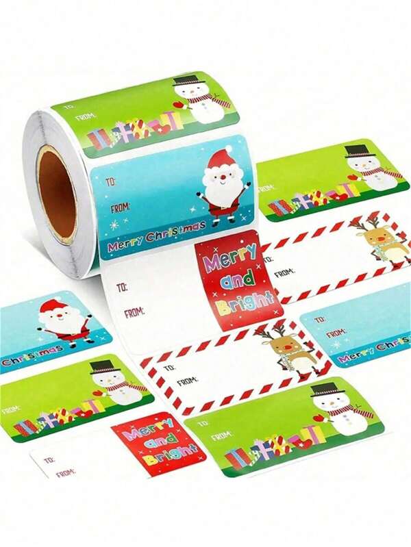 500 Blatt / 200 Blatt Weihnachtsmann Aufkleber, Weihnachtsgeschenk selbstklebende Etiketten, Feiertags-Geschenkdekoration (durchschnittlich 200 Blatt und 1 Rolle)