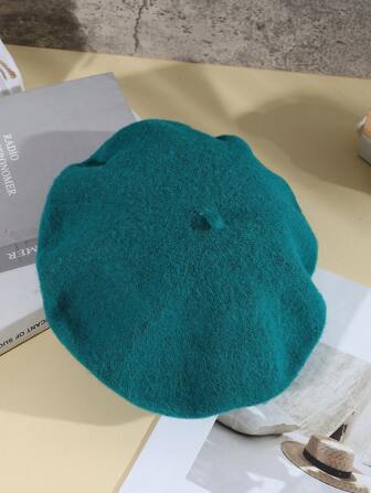 1 Adet Kadın Düz Renkli Yün Keçe Bere Şapka, Günlük Geziler ve Alışveriş İçin Uygun Şık Japon Tarzı Sonbahar Aksesuarları