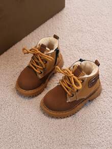 1 Paar Kinder Outdoor Winter Dicke Warme Kleinkind Schuhe, Komfortable Mode Vielseitige Seitlicher Reißverschluss Strapazierfähige Stiefel