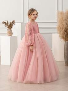 Tween Girl Tulle Elegant Flower Girl Party Dress Princess Gown, Suitable For Girl Wedding Party, Birthday, First Holy Communion, Important Occasions