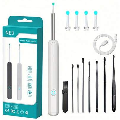 8-In-1 Wireless WiFi Ear Spoon Ear Mirror Camera 1296P Endoscope Illuminated Earwax Cleaning Tool Teeth Oral Inspection Earwax Removal Smart Visible Earwax Cleaner USB Earwax Removal Tool Endoscope Camera Earwax Cleaning Kit