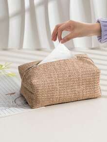 1pc/2pcs/5pcs Plain Linen-Like Fabric Tissue Box, Minimalist Modern Home Living Room Office Bar Countertop Cute Bread Shape Tissue Paper Holder, Upright Tissue Storage Bag, Available In Different Sizes - Brown - View 1