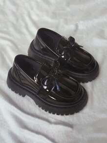 2025新款蝴蝶结百搭儿童皮鞋韩版时尚女童平底鞋适合学生舞会 - 黑色 - 查看 4