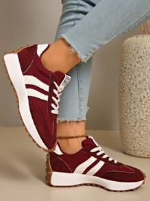 Retro Thick Sole Sneakers, Thickened Upper, Suitable For Running, Women - Red - View 2