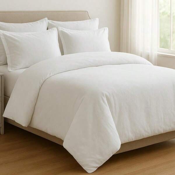 MALACON Soft Collection Funda de Duvet Lisa de Microfibra Hipoalergénica Suave y Fresca Set de 3 Piezas con Cierre de Botones King Size Blanco