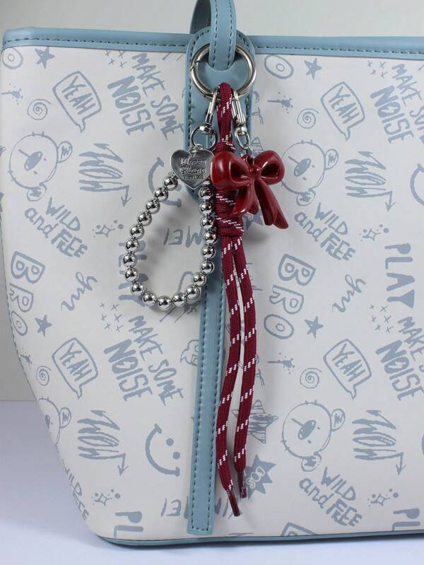Ankela Red Bow Silver Bead Chain Bag Charms Car Keychain Bag Pendant Handmade Woven Rope Sense Of Luxury Women&Girl Gifts