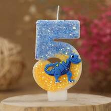1pc Number Birthday Candle, Blue Dinosaur Decorated Cake Candle, 0-9 Blue Yellow Shiny Number Candle, Suitable For Birthday Cakes And Large Holiday Parties - Blue Yellow - View 7