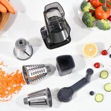 3-In-1 Rotary Food Processor - Manual Cheese Grater & Vegetable Slicer Set With Interchangeable Blades, Professional Grade For Kitchen/Restaurant, Effortless Shredding For Hard Cheese, Nuts, Chocolate Blocks - Dark Grey TSP - View 8