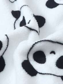1件装女士可爱熊猫印花柔软舒适法兰绒内衬蓬松睡裤，秋冬季保暖舒适 - 白色 - 查看 4