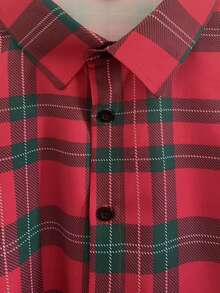 Camisa de manga larga con cuello mao casual para hombre, diseño de patrón a cuadros británico clásico. Camisa casual para hombre, camisa de manga larga para hombre, parte superior para hombre, adecuada para uso diario, reuniones, salidas, vacaciones, fiestas