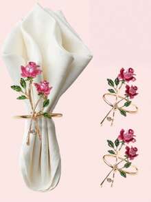 12/10/8/6/4/2 件金属玫瑰餐巾环套装 - 适用于西餐厅，玫瑰花餐巾架适用于母亲节、宴会、派对、婚礼，花餐巾环适用于情人节宴会餐桌装饰，金属玫瑰餐巾架 - 彩色 - 查看 17