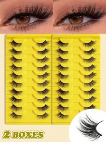 MAANGE 7/10/20/30对装，自然半眼/全眼假睫毛，精致日常佩戴，卡通风格，旅行必备，外眼角加长 - 黑色 - 查看 15