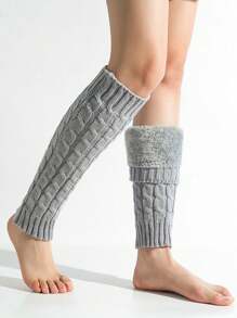 1pair Plush With Wool Fried Dough Twists Socks Knitted Wool Warm Leg Boots