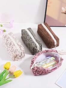 1 Stück Blumen Cord Stifttasche, verschiedene Blumenmuster, geeignet zum Aufbewahren von Schreibwaren, Büroorganisation und Dekoration, Campus Mode Schulmaterial, Geschenk für Freunde - Verschiedenfarbig - Übersicht 7