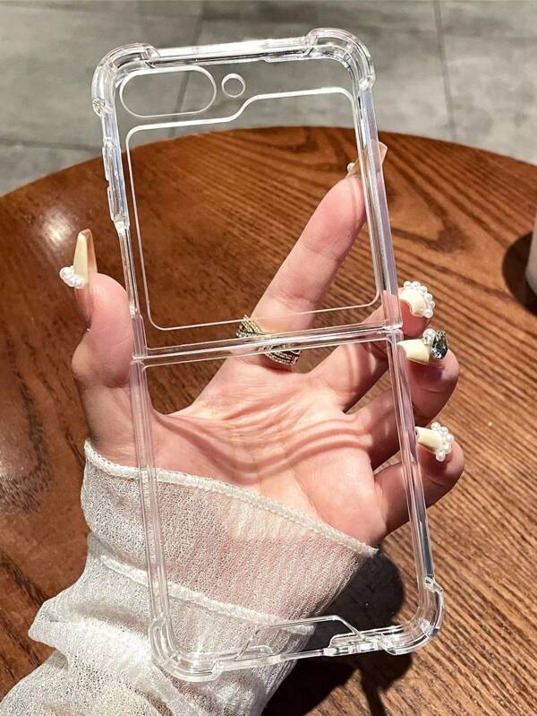 1PC Minimalist Stylish Clear Crystal Flip Shockproof Protective Cover Compatible With Samsung Galaxy Z Flip 7 Flip 6 Flip 5 Flip 4 Flip 3 , Anti-Drop Protection Clear Anti-Yellowing Phone Case