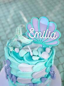 1 PC Personalized Birthday Party Cake Toppers, Customized Name LOGG Party Cake Decorations, Custom Seashell Acrylic Cake Toppers,Suitable For Wedding, Anniversary Cakes,Mermaid Birthday Cake Toppers, Mermaid Theme, Multi-Purpose, Anti-Mold, Delicate Decoration