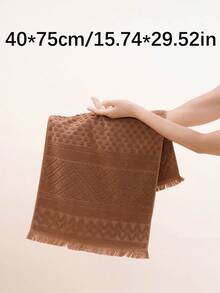 QIBHI 1/3件棉质提花流苏轻薄浴巾/手巾，柔软吸水，适用于浴室、酒店、健身房、旅行、送礼、沙龙、运动、户外、海滩、学校、返校季、旅行配件、家居用品 - 淺栗色 - 查看 6