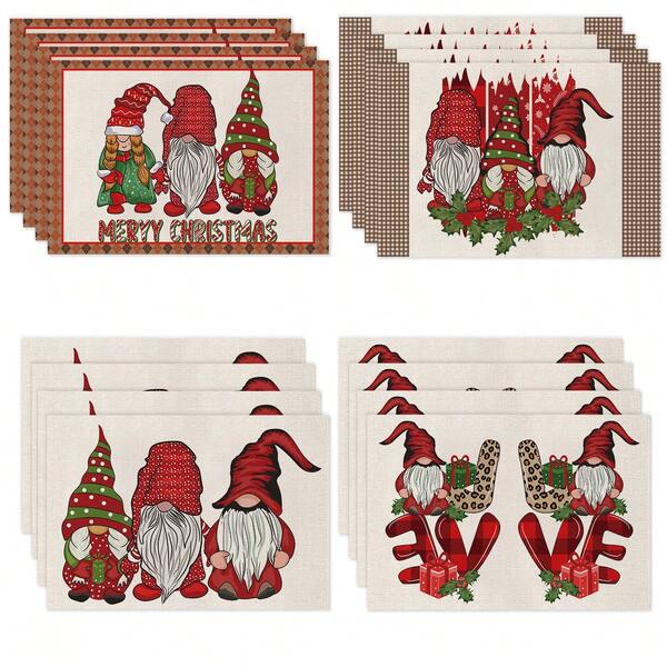 4 pièces Décoration de table de cuisine et de salle à manger pour Noël, sets de table en polyester, tapis de protection pour table, pour rassemblements à la maison, salle à manger intérieure, cuisine, fête, camping, décoration de table de fête