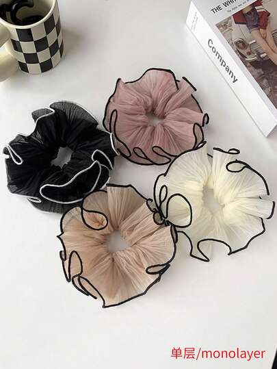 1个女士凌乱发圈，荷叶边发绳蓬松发圈，适合扎马尾辫，优雅百搭，情人节礼物，休闲发圈，头饰发饰，弹性发带