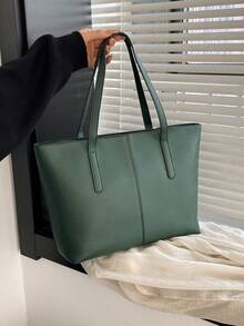 中号手提包和单肩包，女士 PU 皮革钱包，顶部提手（32 * 25 * 14 厘米）（中号） - 綠色 - 查看 3