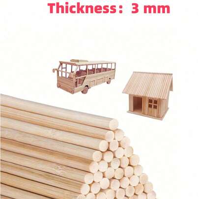 厚度 3 毫米/50 根/100 根木钉棒，用于工艺品和 DIY 项目，未完成的竹木工艺棒，预切木钉棒，用于手工摄影道具