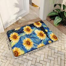 1 Pieza Felpudo Azul con Patrón de Girasoles Amarillos, Alfombra Absorbente y de Secado Rápido Adecuada para Decoración Interior y Exterior del Hogar, Dormitorio, Baño, Cocina y Comedor, Utilizable en Todas las Estaciones, Ideal para Fiestas, Festivales, Bodas y Decoración de Patios
