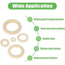 6 件天然木环，素色未加工光滑木环，适用于 DIY 工艺品、珠宝制作、手袋配件、装饰挂饰、手链饰物