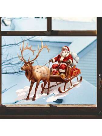 1pc Window Sticker Christmas Atmosphere Santa Claus Elk Giving Gifts Decorative Sticker PVC Sticker Material Removable Self-Adhesive Easy-To-Tear Sticker Suitable For Window Decoration Glass Sticker Window Sticker Home Decor Wall Sticker Home Decoration Make Your Life Brand New Holiday Decoration Sticker Birthday Graduation Gift  Christmas Decor  Christmas Decorations Stickers Wall Stickers Room Decor Wall Decor Christmas Decoration