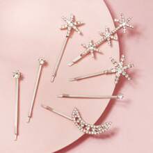 Conjunto de grampos de cabelo com strass em forma de estrela e lua, 2/5/6/7/8/18 peças, acessórios de cabelo para festas de fim de ano para mulheres