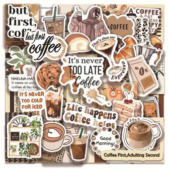 50pcs Summer Coffee Retro Stickers, Vintage Design For Coffee Cups & Notebooks, Relaxing Coffee Break Essentials, Summer Vibes, Hot Selling Coffee Lovers Accessories