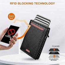 Men's Pop-Up Wallet: Magnetic Closure Pu Leather, RFID Blocking, Smart, Slim, Minimalist, Carbon Fiber - Big Capacity |ID Window |Cash Slot Halloween Purse Purse Men Black Card Holders Teachers Day Gift Small Gifts Gift Ideas Birthday Gifts For Men Valentine's Day Gift Gifts For Boyfriend Smart Wallet For Men ﻿ - Black - View 6