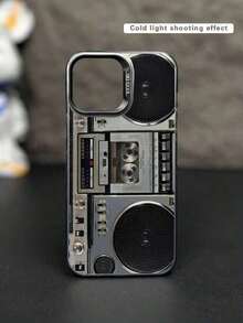 Recorder 1pc Fashionable Cassette Tape Print Shock-Proof Phone Case Compatible With Iphone 11 12 13 14 11Pro Max 12Pro Max 13Pro Max 14Pro Max XR 15 15Pro 15Pro Max, Series - Black - View 4