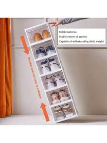 6 piezas/set Cajas para Zapatos de Plástico Transparente Apilables, Organizador de Zapatos para Armario, Contenedores Modulares para Almacenaje de Zapatos, Blanco almacenamiento de zapatos de plástico - Blanco - Ver 5